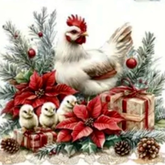 Merry‎ Chicken Christmas SceneHandmade Circle Ornament - Picture 9 of 11